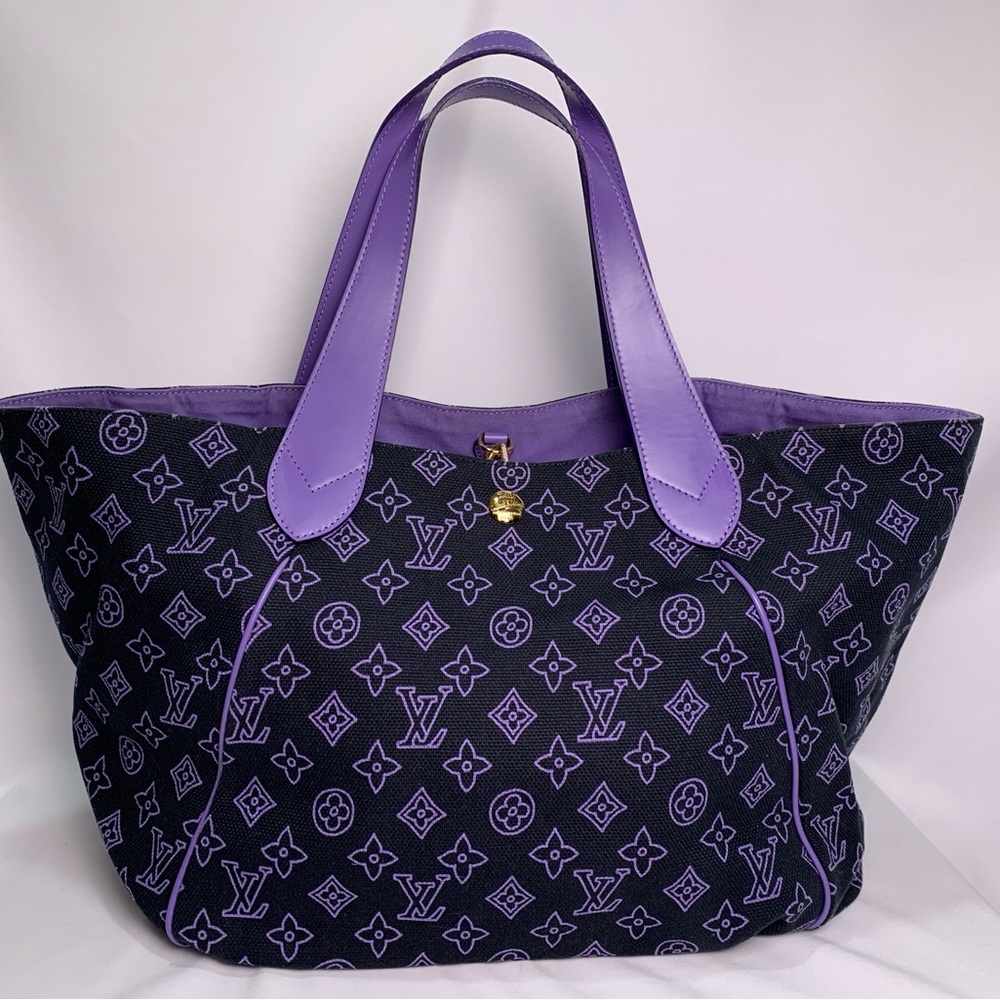 Louis Vuitton Limited Edition Purple Navy Canvas Cabas Ipanema GM Bag W Pouch - Picture 5 of 16
